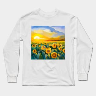 Sunflower Field Paint Long Sleeve T-Shirt